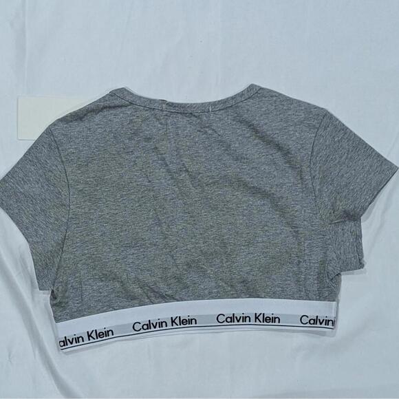 Calvin Klein Modern Cotton T-Shirt Bralette Crop Top Gray Logo Band NWT L - Picture 4 of 4